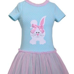 Bonnie Jean Big Girls Easter Holiday Bunny Aqua polka dots dress